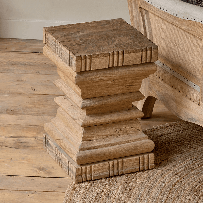 Disha Carved Mango Wood Side Table, Natural