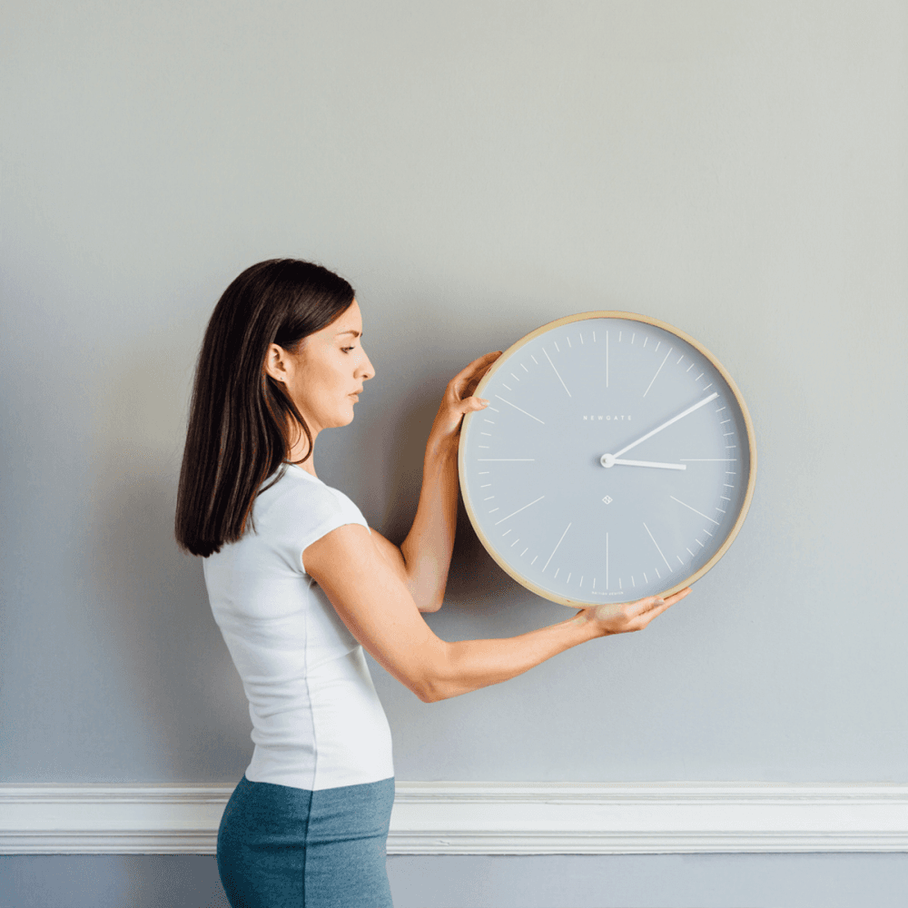 Mr Clarke Wall clock, Dia40cm, pill blue/pale wood
