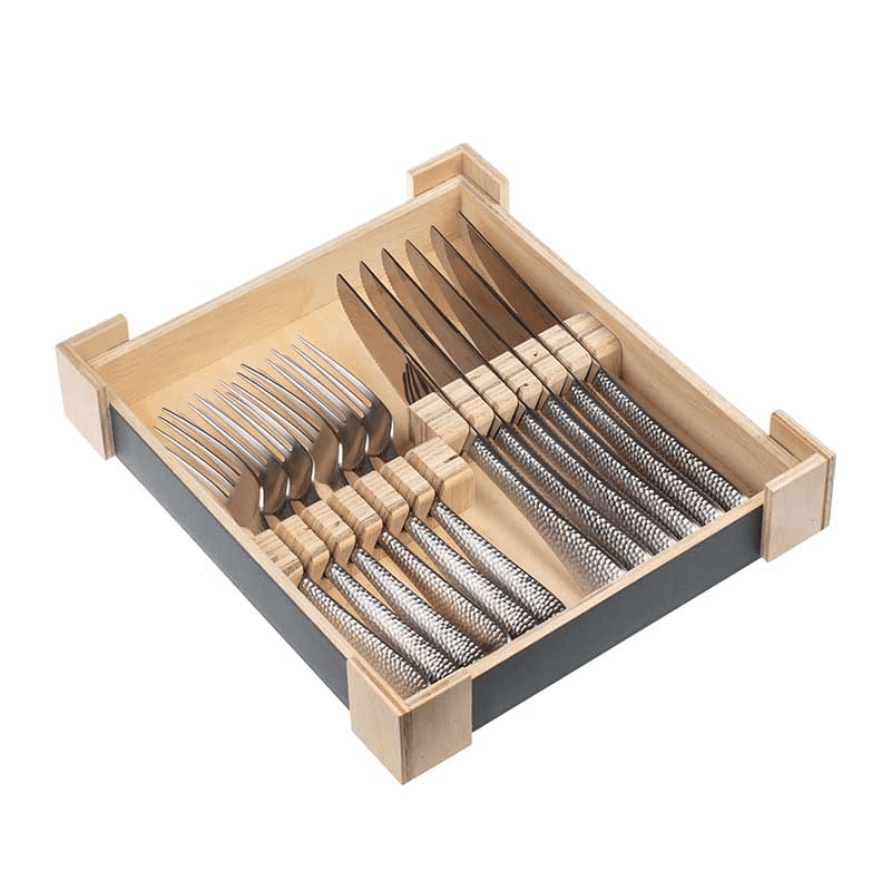 Planish 12 Piece Steak Set, Hammered Satin Finish