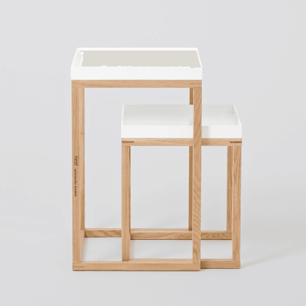 Pair of nest tables, H58.5 x W36 x D36cm, White/Oak