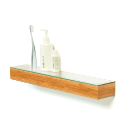 Image showing the Slimline Wall shelf, H5 x W55 x D9.5cm, Bamboo/Glass product.