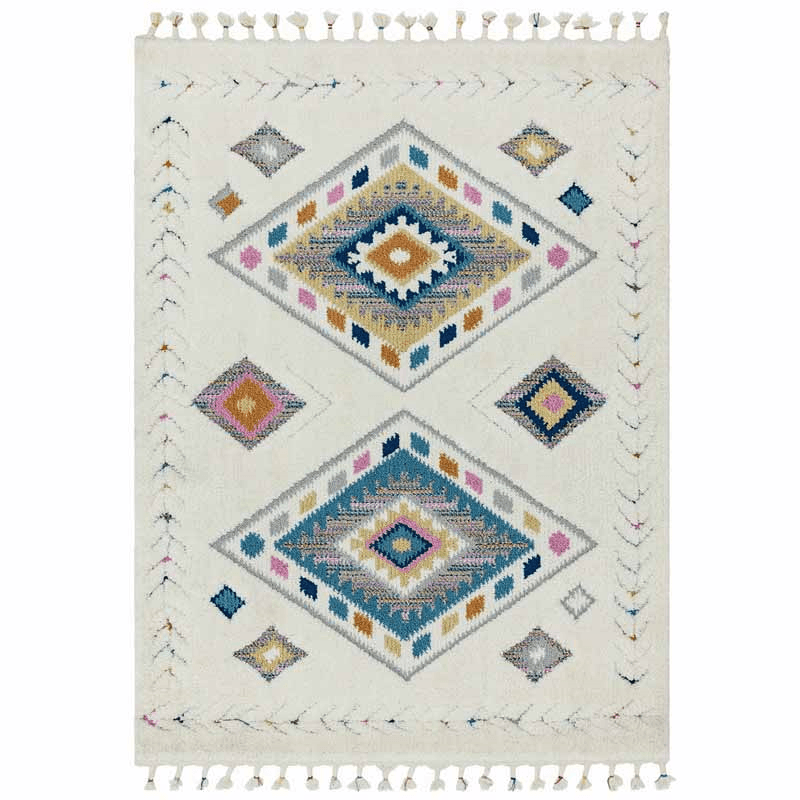 Ariana Moroccan Style Rhombus Rug, 120 x 170cm, Cream & Multi