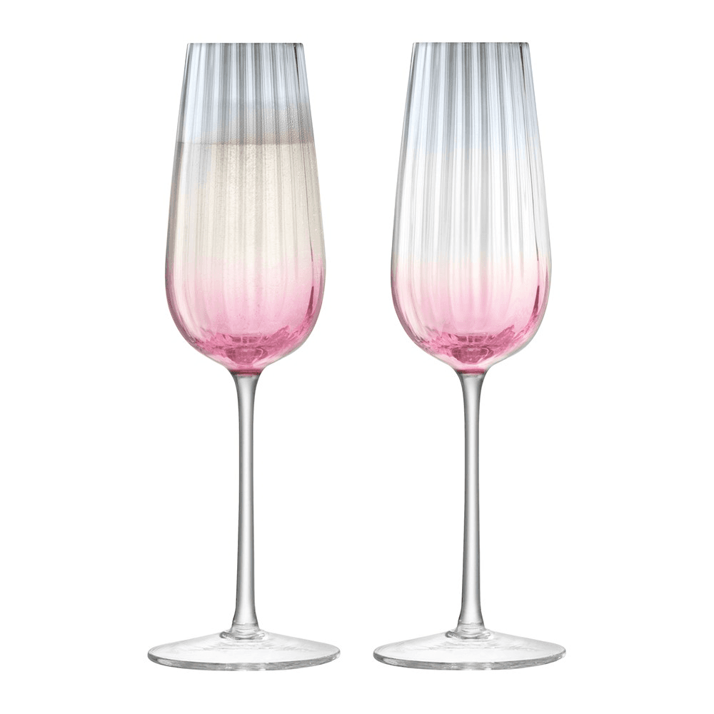 Dusk Pair of champagne flutes, H23.2 x D6.2cm, pink/grey
