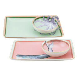 Image showing the Under The Sea Set of 2 Sushi Plates, Dip Bowls & Chopsticks, Pastel product.