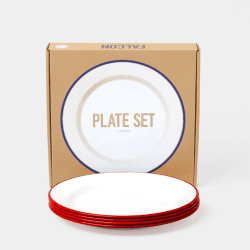 Image showing the Enamelware Plate Set of 4, D24cm, Pillarbox Red Rim product.