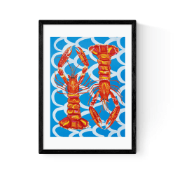 Image showing the Alice Straker Langoustines on Blue Wavey Framed Art Print, Multi product.