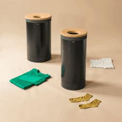 Image showing the Laundry bin, 60 litre, Black With Cork Lid product.