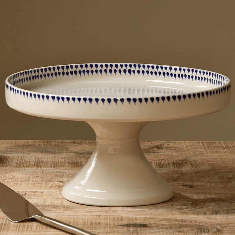 Indigo Drop Ceramic Stand, 15 x 30 x 30cm, Cream & Indigo