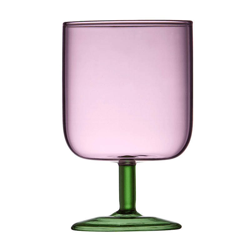 Torino Set of 2 Wine Glasses, 300ml, Pink and Green
