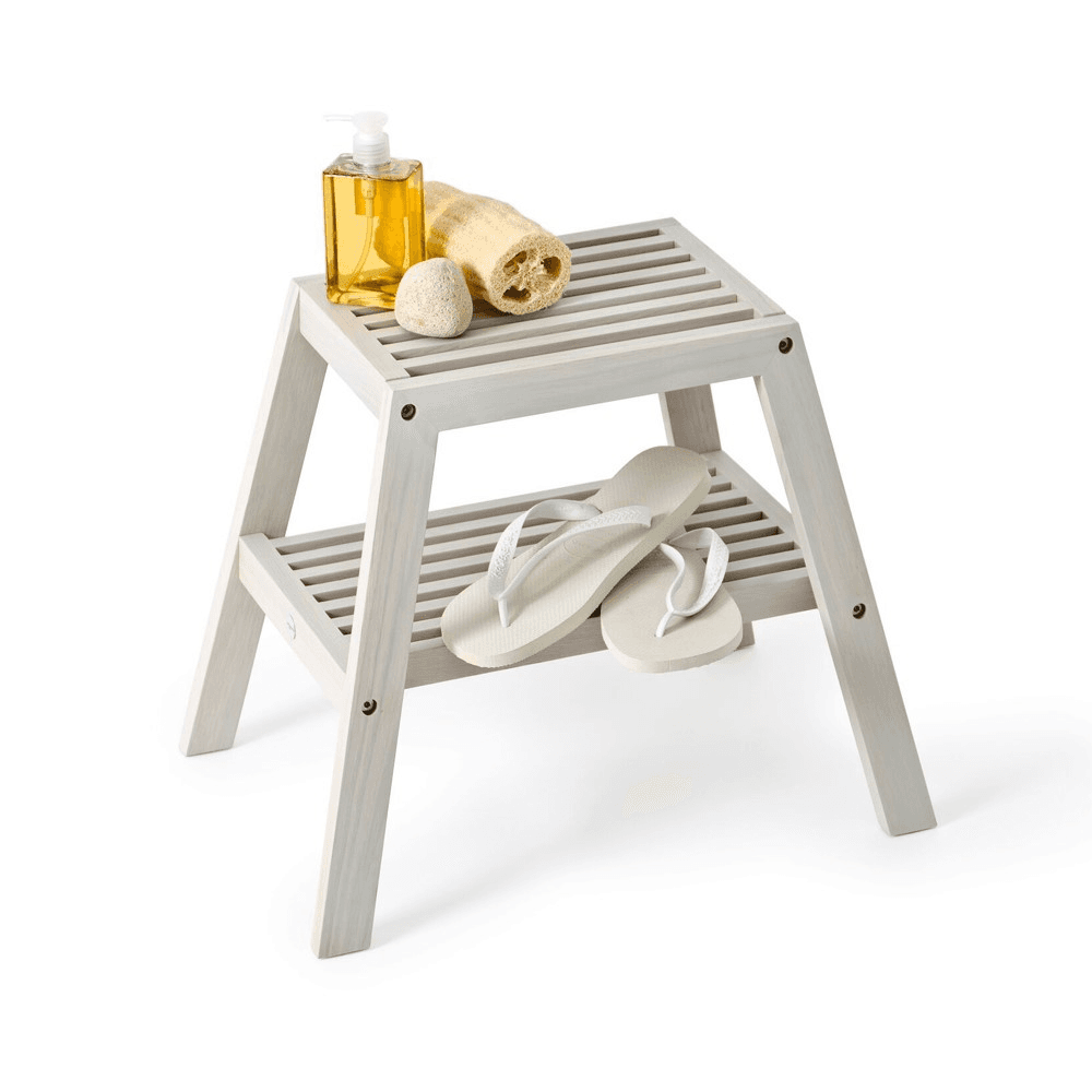Slatted stool, H42 x W50.5 x D35.4cm, Oyster White