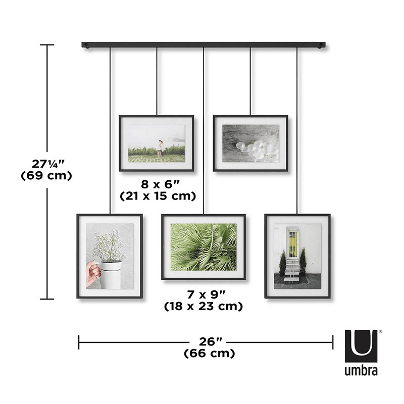Exhibit Set of 5 Hanging Photo Frames, Black