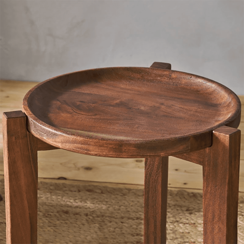 Umar Acacia Side Table, Dark Brown