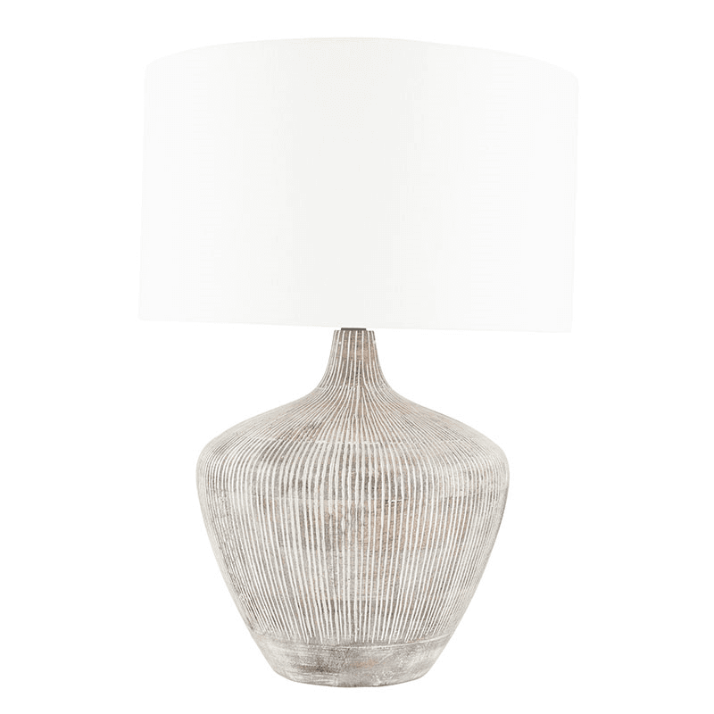 Manaia Textured Table Lamp With Linen Drum Shade, H35cm, White Wash