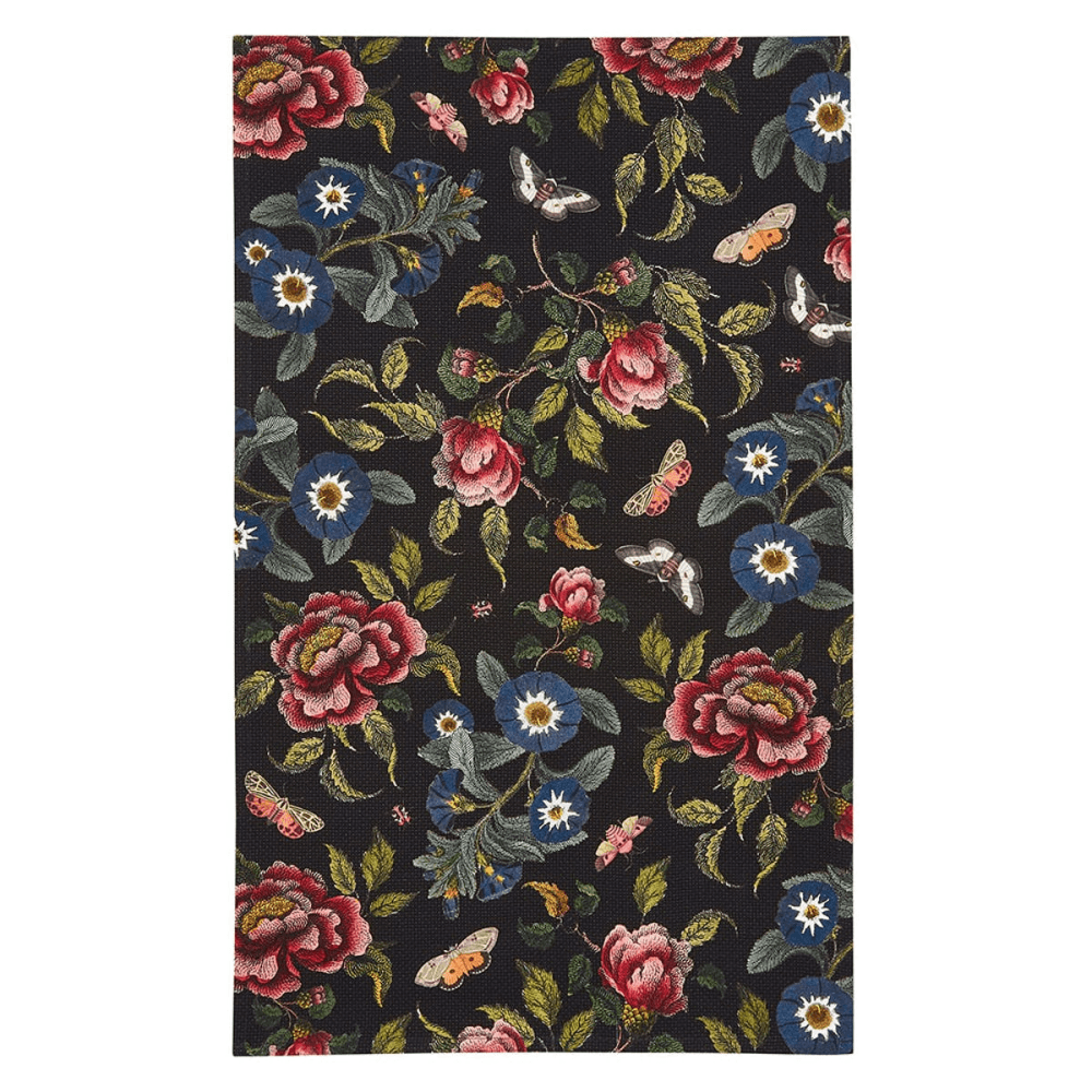 Tea Towel Black, Floral, Black