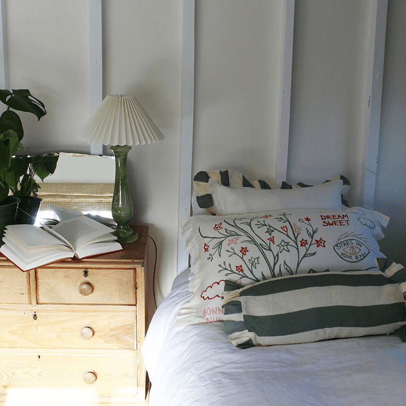 Stripe Bolster Cushion Cover, 50 x 20cm, Sea Green
