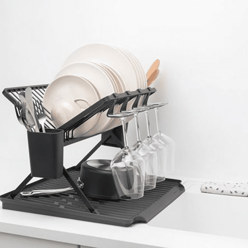 SinkSide Foldable Dish Drying Rack, Large, Dark Grey