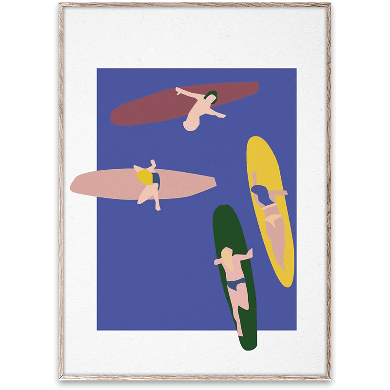 Surfers Framed Print, 30 x 40cm, Blue