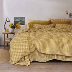 Image showing the Gingham Linen Duvet Cover, Double, Honey product.