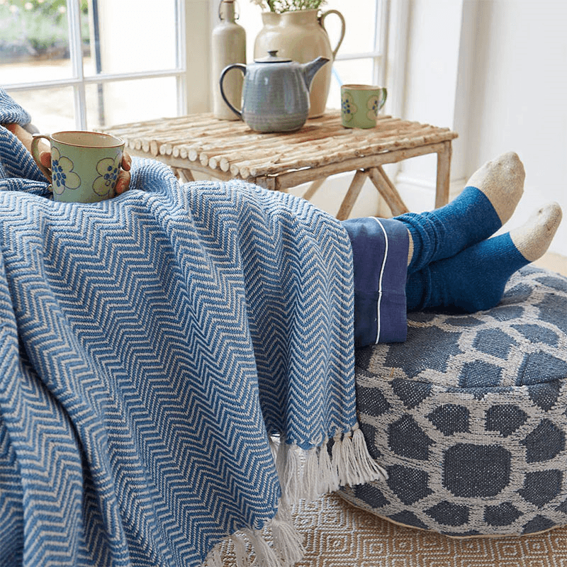 Herringbone Blanket, 250cm x 130cm, Cobalt