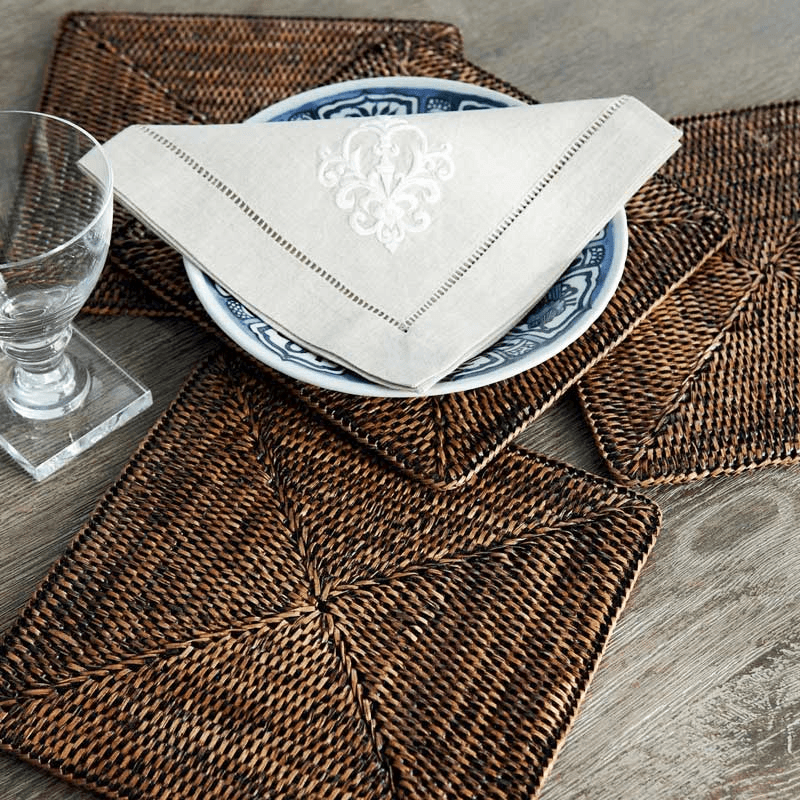 Rattan Set of 4 square placemats, W22 x D22cm