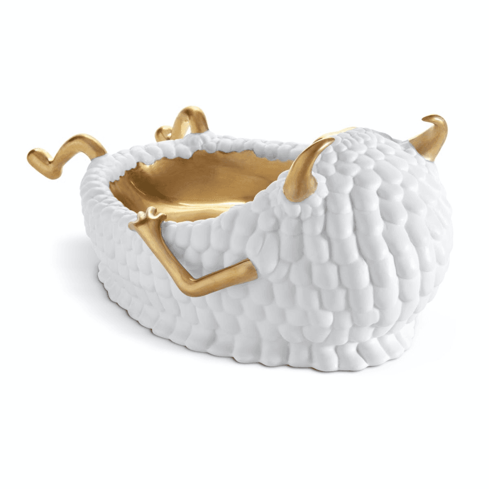 Lazy Susan Catchall, L20 x W15 x H11cm, White/24k Gold Plated