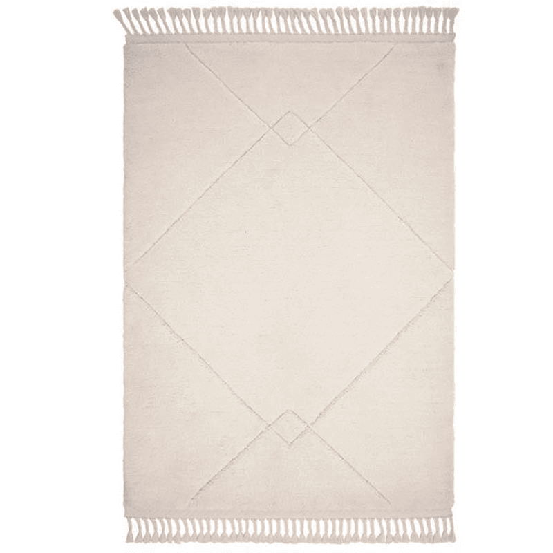 Fes Moroccan Boho Diamond Rug, 120 x 170cm, Cream