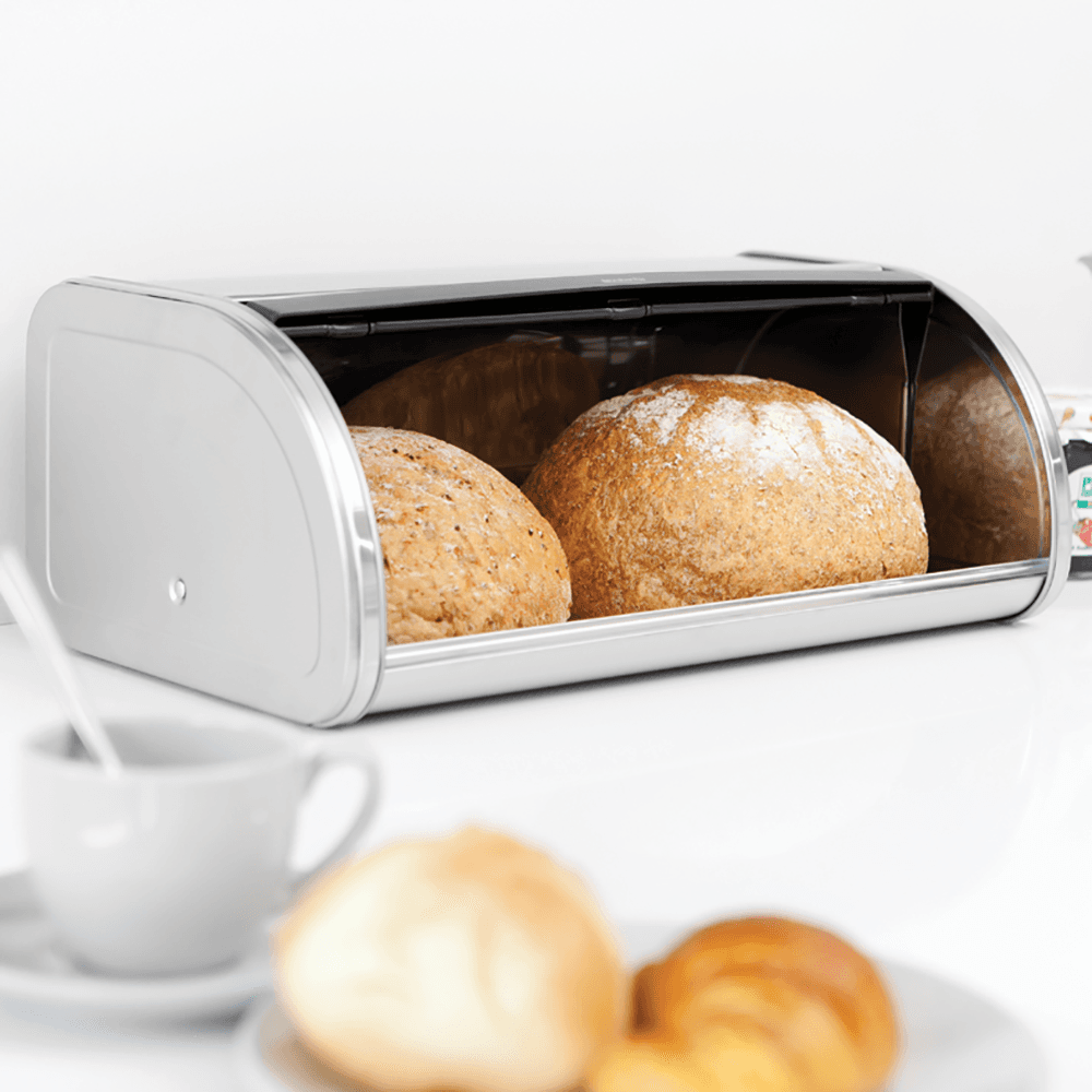 Roll Top Bread bin, H17 x W44.5 x D26cm, Matt Steel