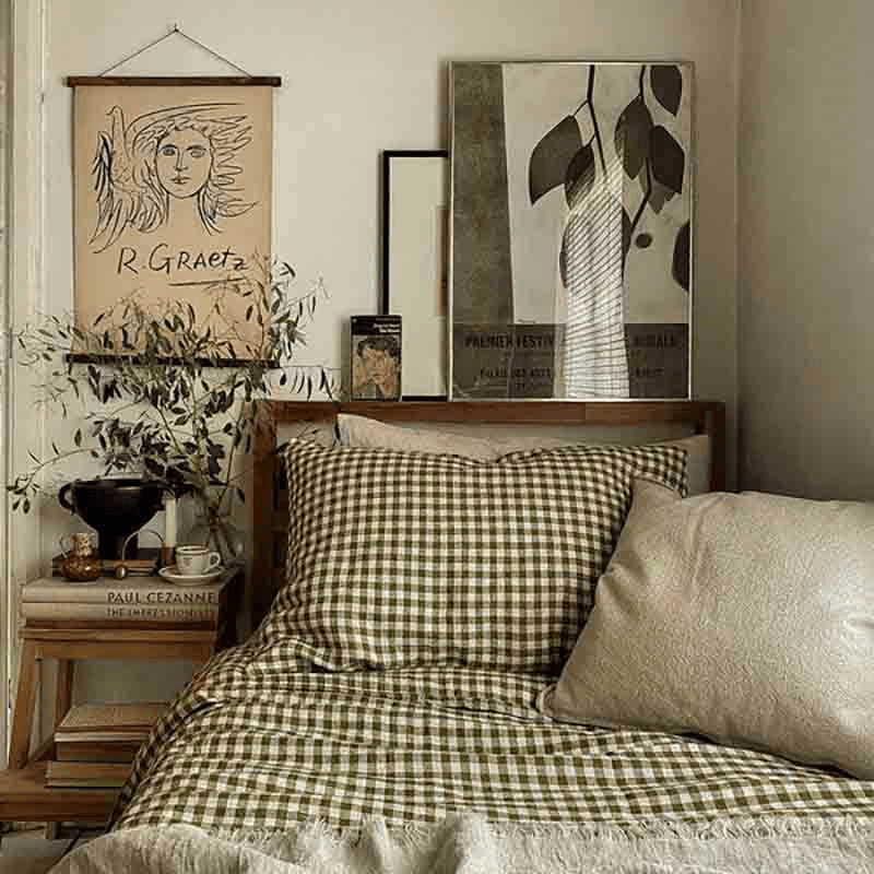 Gingham King Size Duvet Cover, Botanical Green