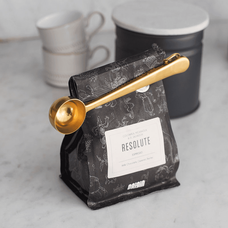 Brompton Coffee Scoop with Clip, Brass Finish