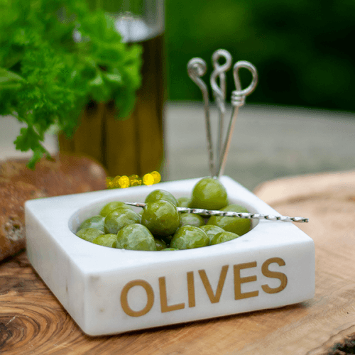 Olive Set of 4 Picks and Holder, L12.5x W12.5 x H3.5cm, White