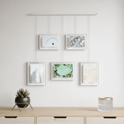 Image showing the Exhibit Set of 5 Hanging Photo Frames, White product.