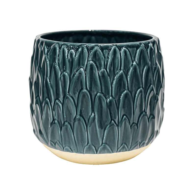 Arles Leaf Embossed Planter, D22cm, Blue