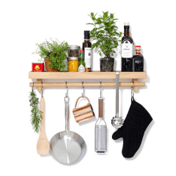 Image showing the Cookhouse Utensils rail shelf, H10.5 x W61 x D10cm, Natural Oak product.