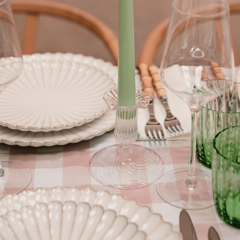Gingham Tablecloth, 150 x 300cm, Light Pink & White