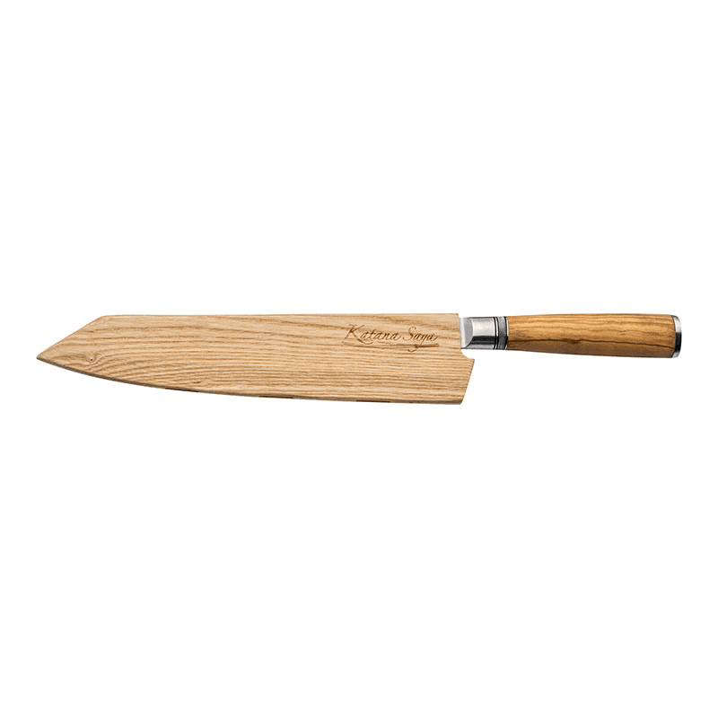 Katana Saya Olive Wood Kiritsuke Knife, 24cm Damascus Blade