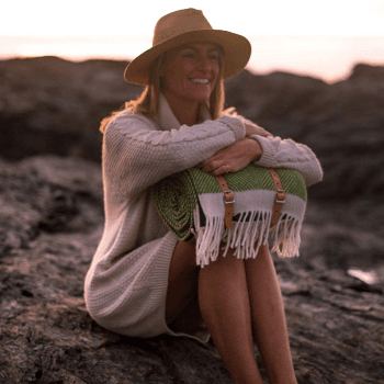 Image showing the Herringbone Picnic Blanket, 130 x 200cm, Kelp Green & Cream product.