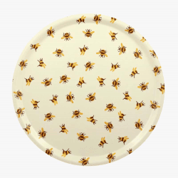 Image showing the Bees Round Birch Tray, 38cm, Yellow product.