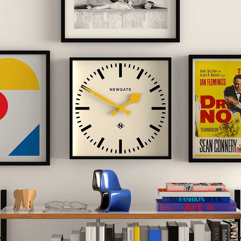Number Five Wall Clock  with Yellow Hands, 33.5cm, Black