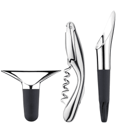 Image showing the Bar & Wine 3 Piece Corkscrew, Stopper & Pourer Set, Polished Stainless Steel product.