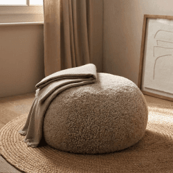 Image showing the Sheepskin Cosy Pouffe, H35 x D60cm, Oatmeal product.