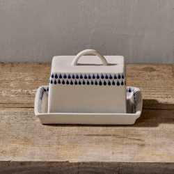 Image showing the Indigo Drop Butter Dish, Cream & Blue product.