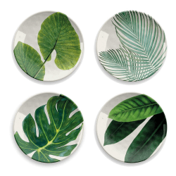 Image showing the Amazon Floral Set of 4 melamine side plates, 22cm, green product.