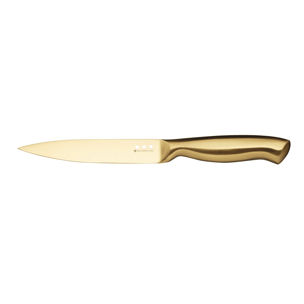 Knife block with 5 knives, H37cm, Black/Brass