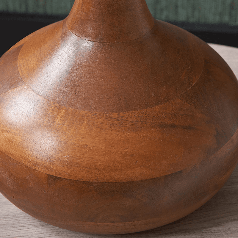 Toma Table Lamp With Linen Drum Shade, H55cm, Oiled Wood