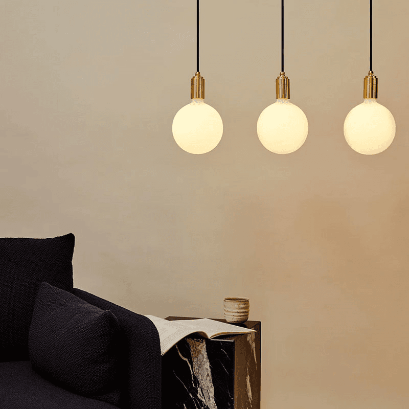 Linear Triple Pendant with 3 Sphere IV LED Bulbs EU, Brass