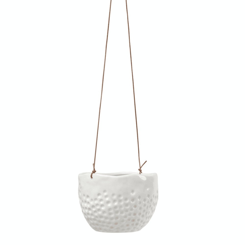 Indoor Hanging Pot, Dot Design, White