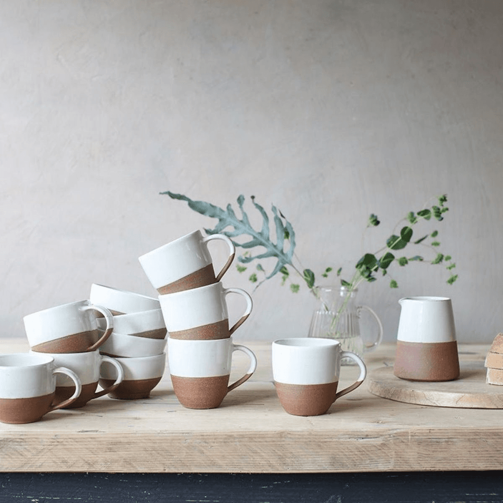 Mali Slanting jug, D11.5 x 9.5cm, White & Terracotta