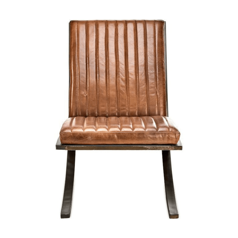 Narwana Lounger, Aged Leather and Iron