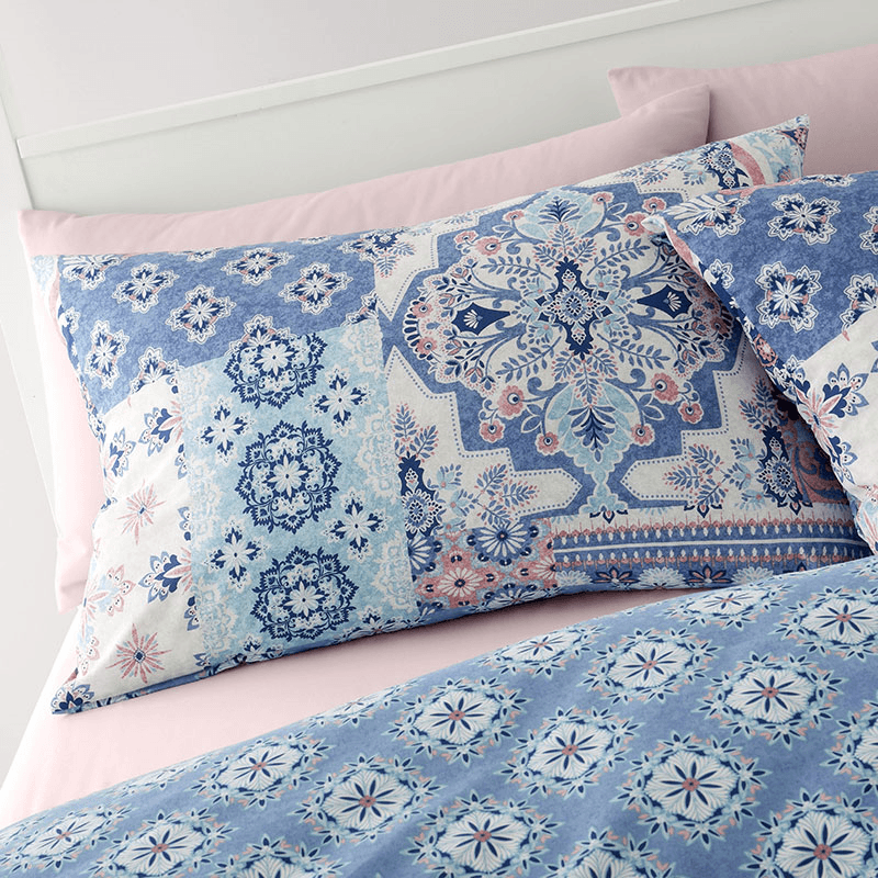 Boho Patchwork Duvet Set, King, Blue