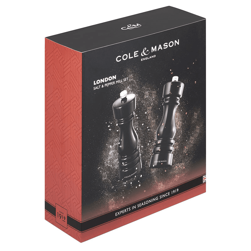 London Salt & Pepper Mills, 180mm, Black Gloss